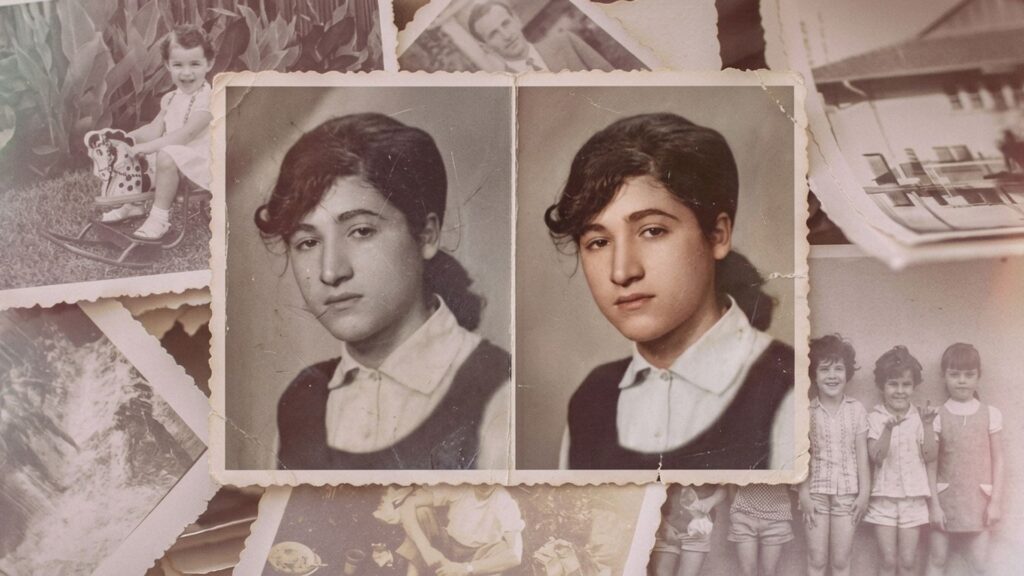 Before and after comparison to restore damaged photographs with light scratches.