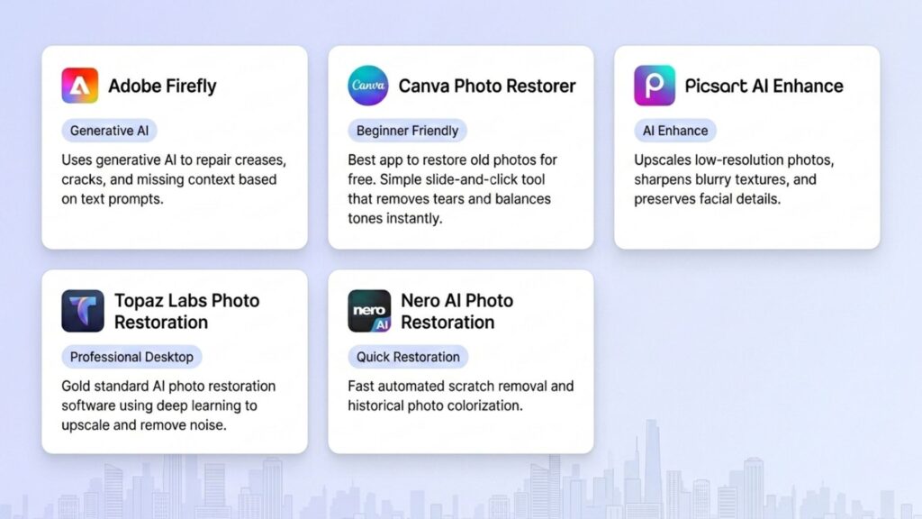List of the best AI photo restoration tools and apps.