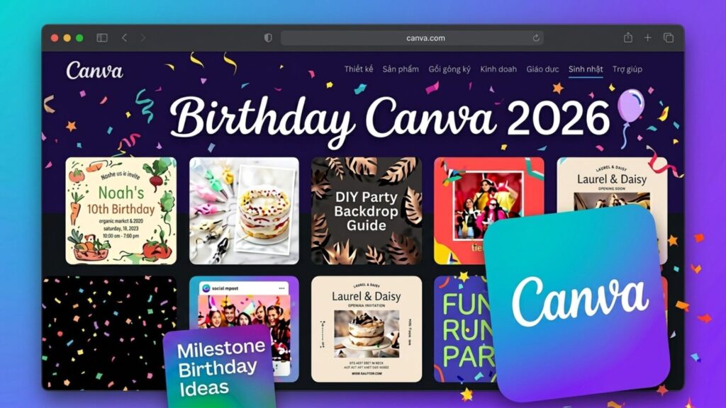 Canva interface with templates for birthday photo editing