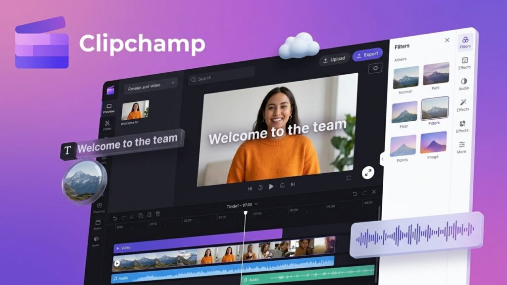 Clipchamp interface showing tools for birthday photo editing.