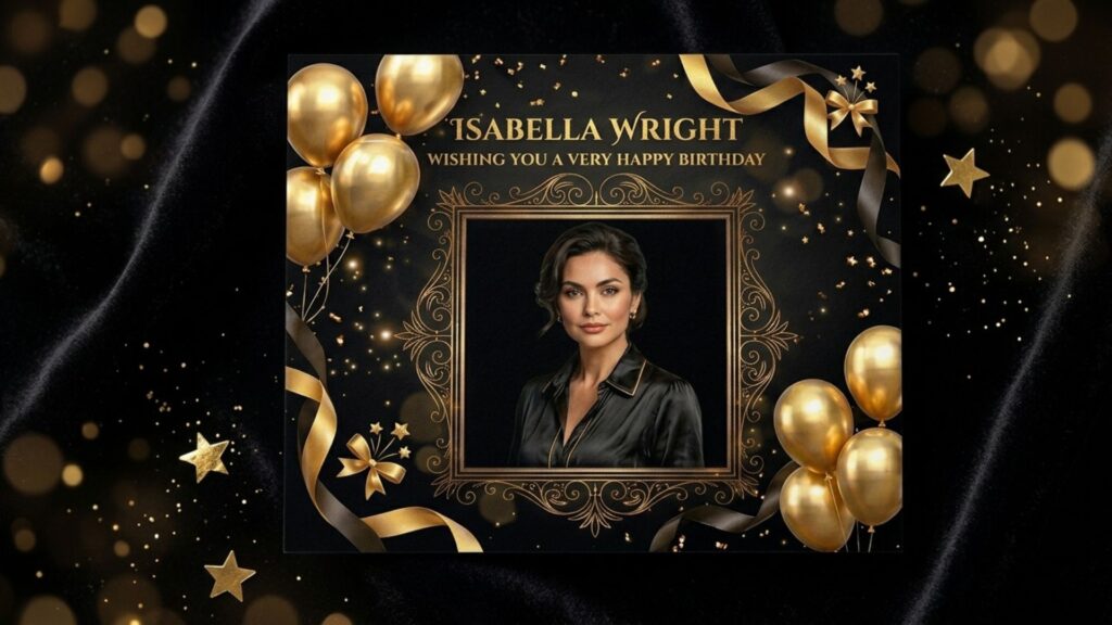 Final luxury black and gold birthday photo design with a personalized name and wishes.