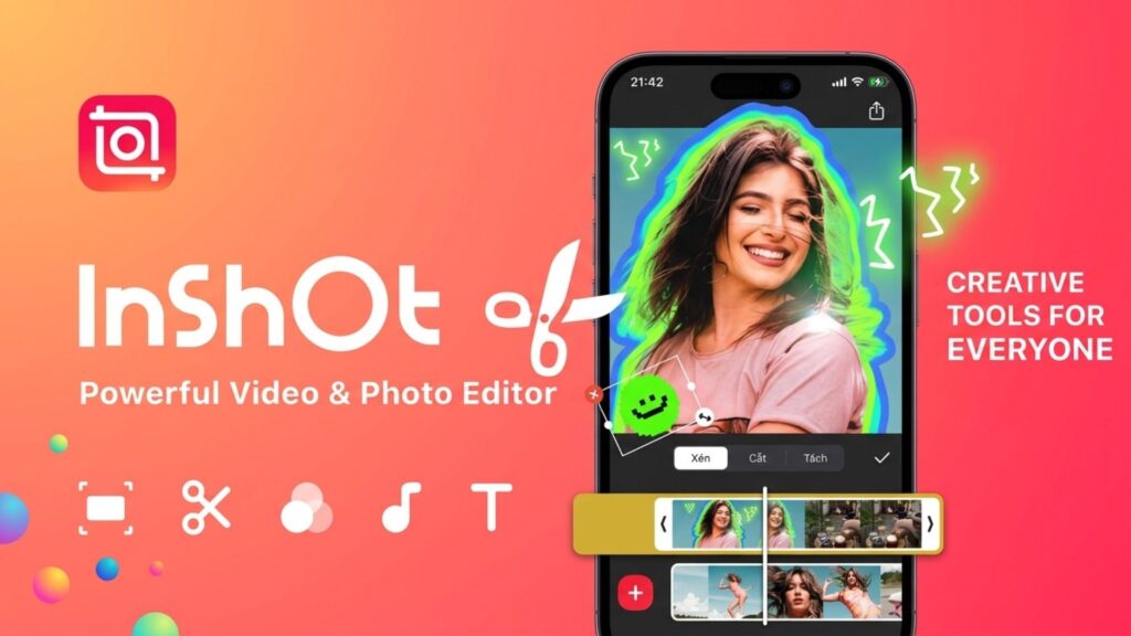 InShot mobile interface for quick birthday photo editing and video creation.