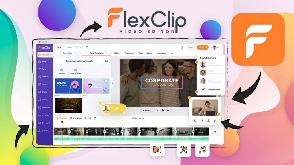 FlexClip browser interface for birthday editing and video creation.