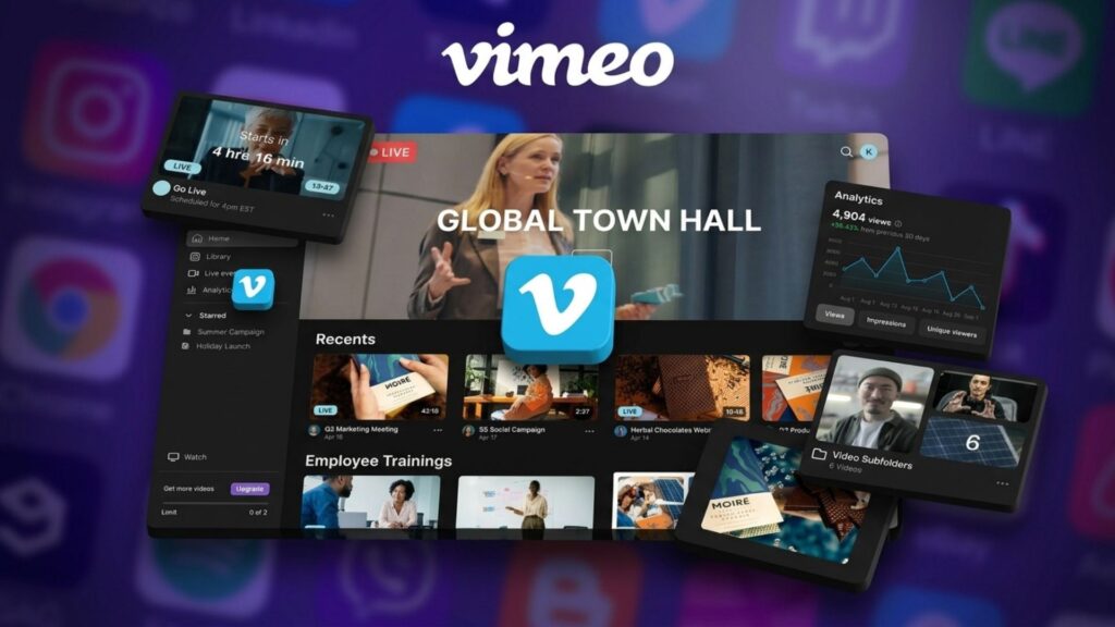Vimeo interface for birthday photo editing and video presentations.