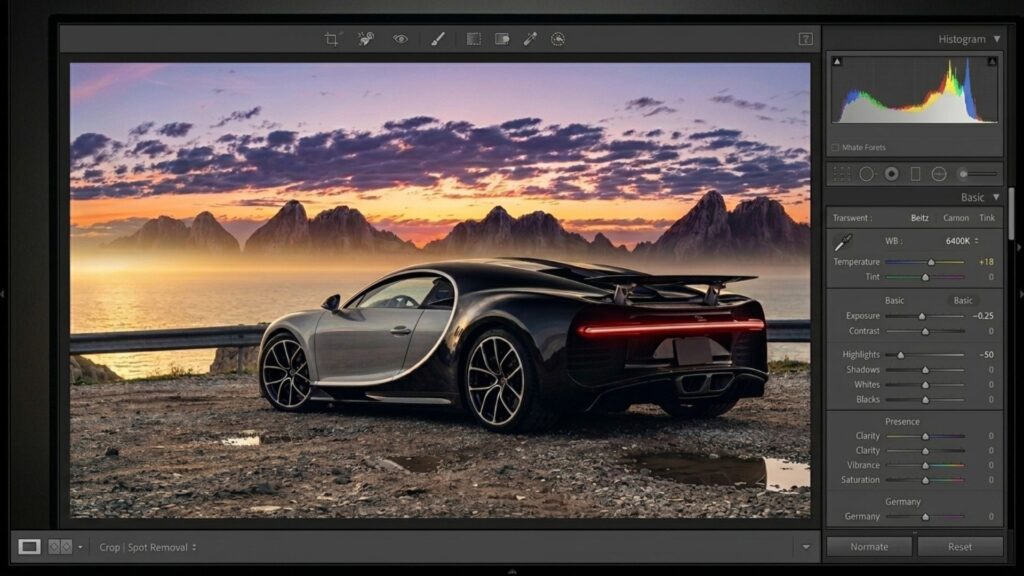 Car Photo Editing Guide: Professional Results With Free Online Apps 2 Car photo editing screen showing a black car at sunset with white balance sliders