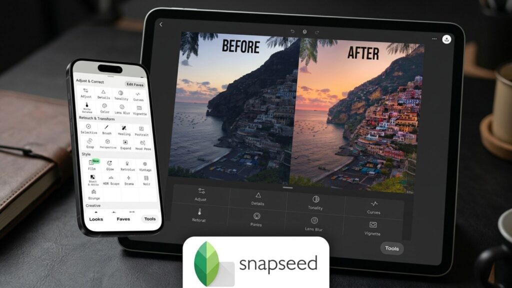 Car Photo Editing Guide: Professional Results With Free Online Apps 6 napseed mobile and tablet interface displaying editing tools