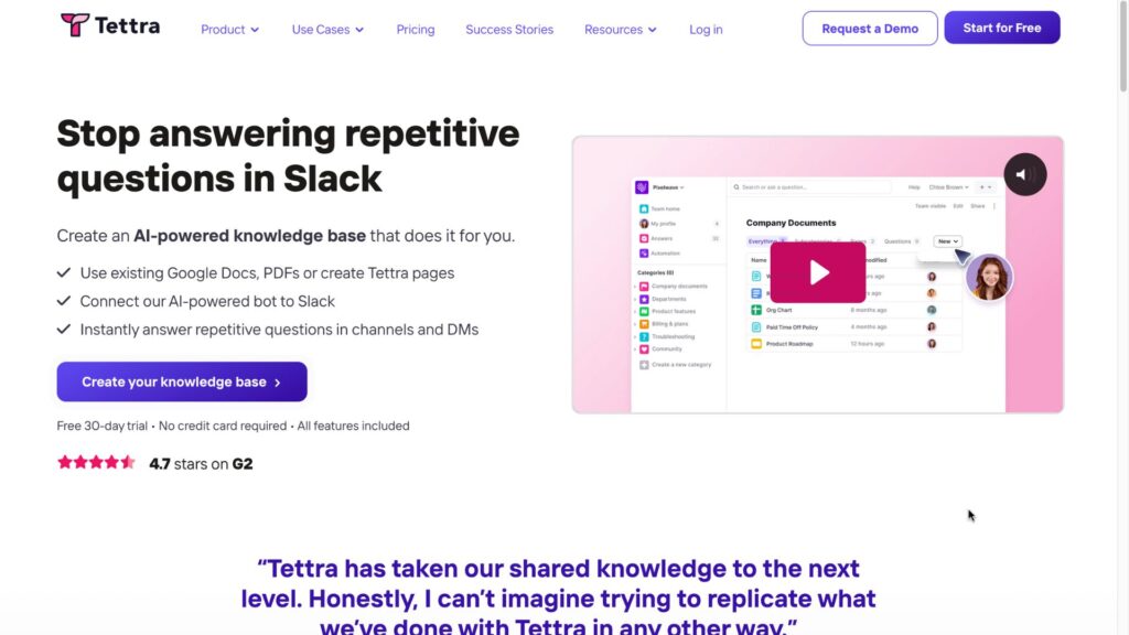 Tettra is the best business process documentation tools