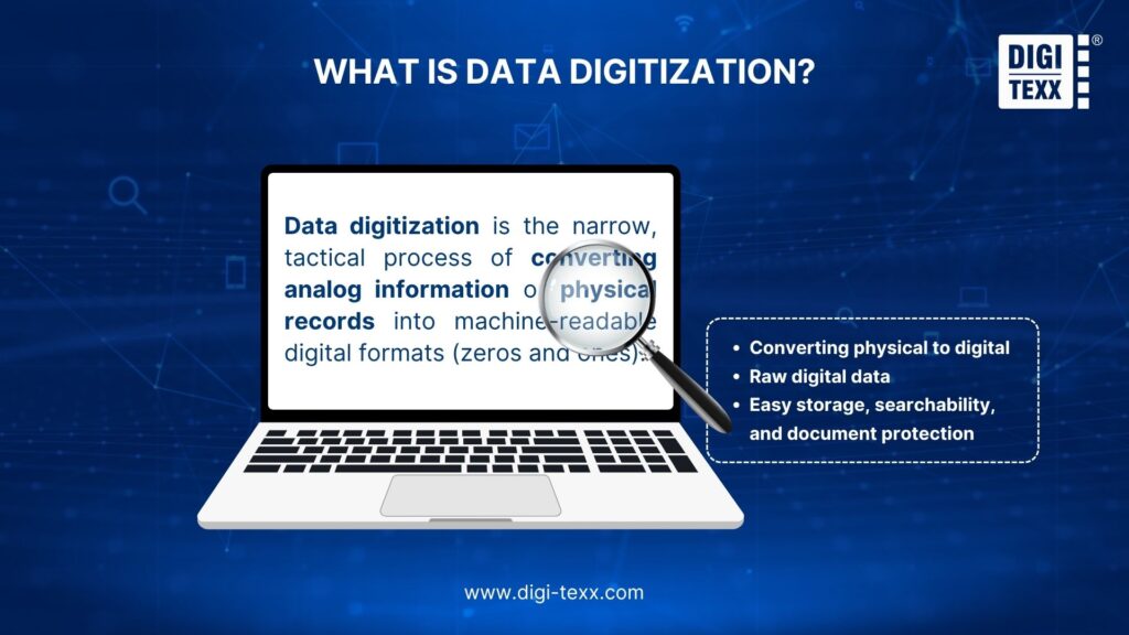 Data digitization converts physical files to digital formats