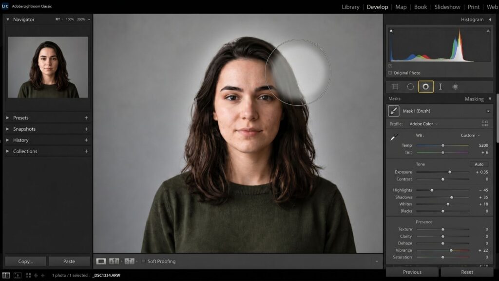 Creating 3D depth and separating the subject from dark backgrounds in portraits photo editing