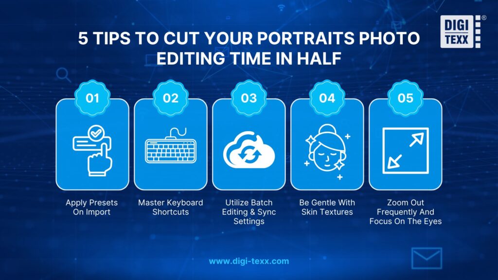 Applying 5 time-saving tips and batch processing settings in portraits photo editing