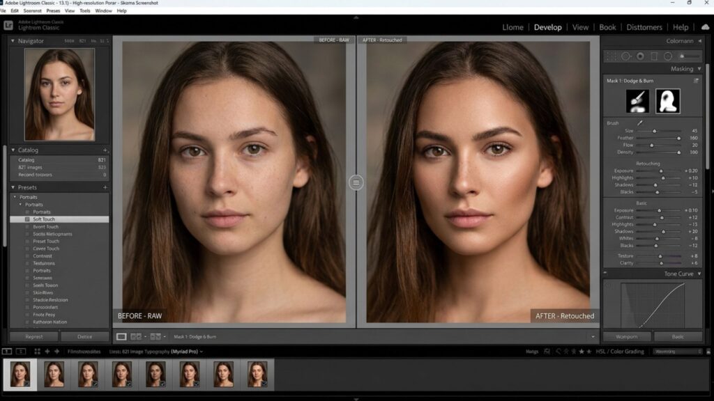 techniques such as 'dodge and burn' are used to lighten (dodge) and darken (burn) selected points in the image