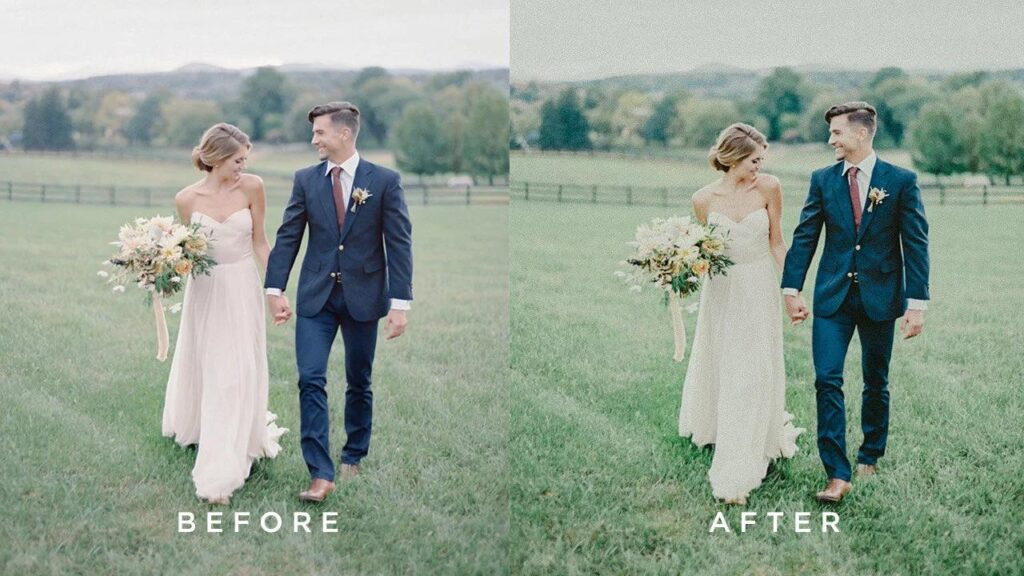 Wedding photo background enhancement and object removal