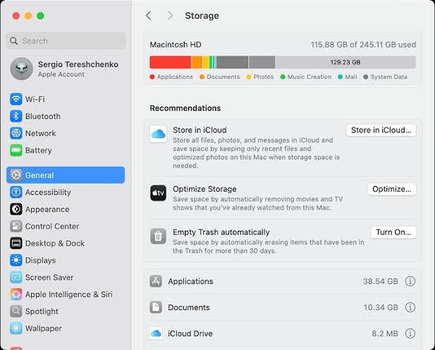Review large files in Mac Storage settings