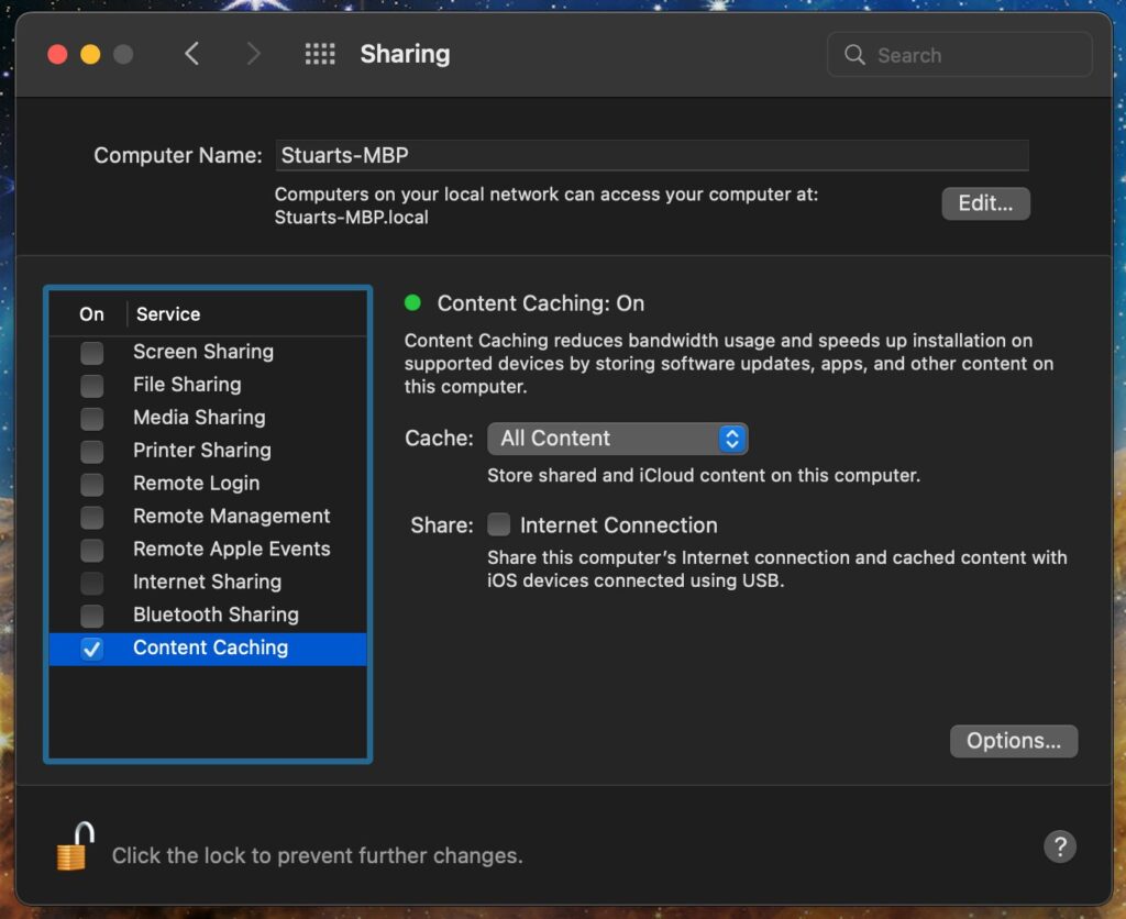 Review Content Caching settings on Mac