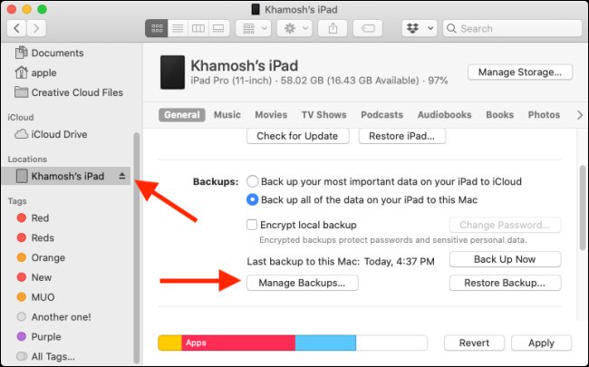 Manage iPhone and iPad backups on Mac using Finder