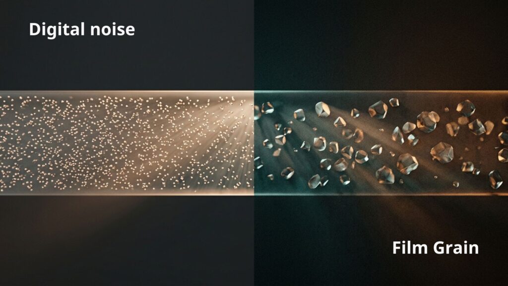 How To Make Photos Look Like Film: A Complete Beginner's Guide 3 comparison of uniform digital noise and organic silver halide crystals when editing film photos.