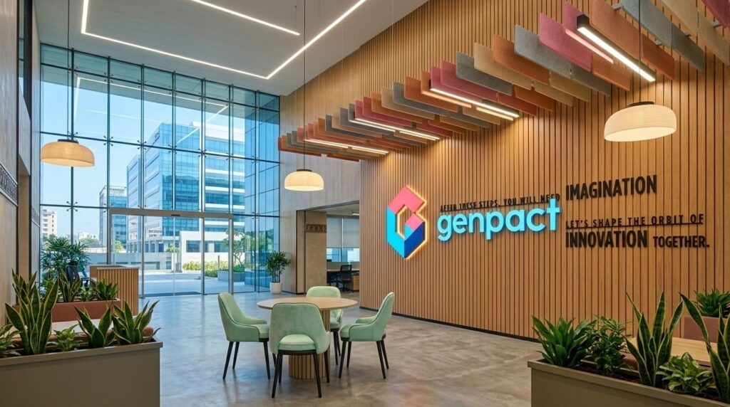 Accounts Payable Outsourcing: Pros, Cons, Costs And Top Providers 7 Genpact modern office lobby interior with company logo