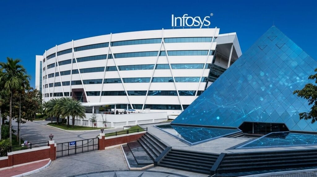 Accounts Payable Outsourcing: Pros, Cons, Costs And Top Providers 8 Infosys campus building with a glass pyramid structure