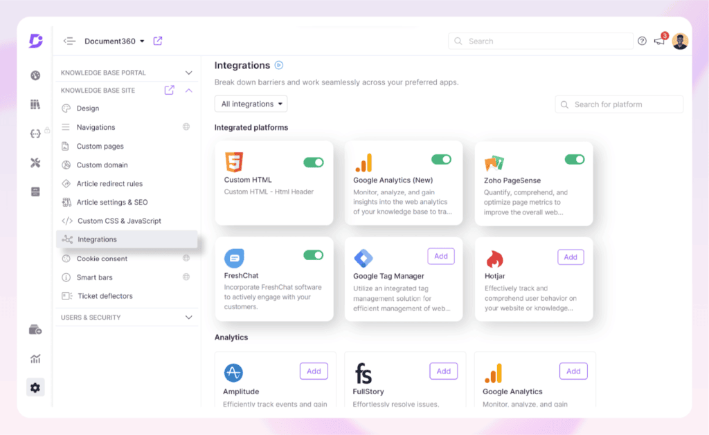Document360 documentation management tools for AI-powered knowledge base software