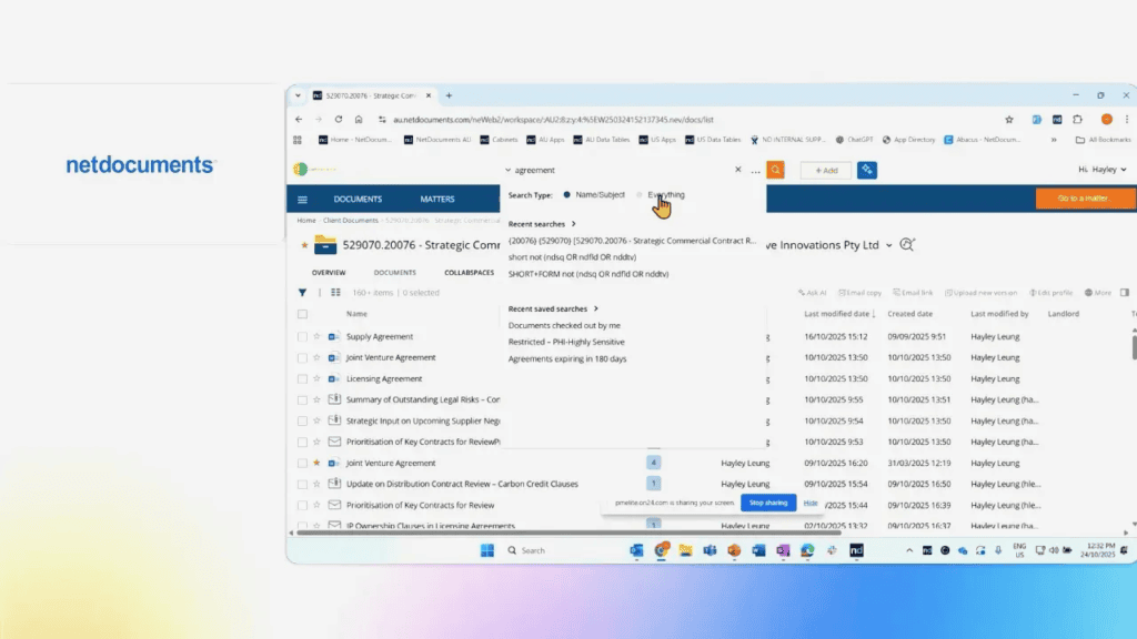 enterprise document management software NetDocuments cloud document management system interface