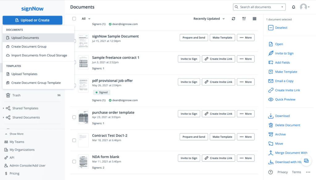 SignNow document management software solutions for eSignature and digital document workflows