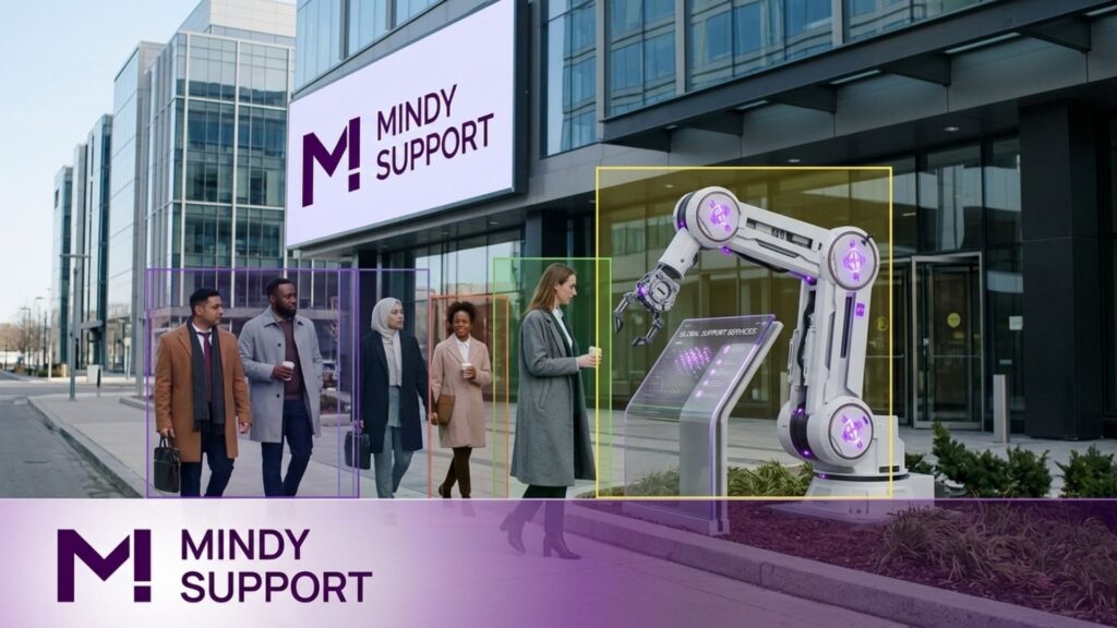 Mindy Support bounding boxes show a data labeling service provider.
