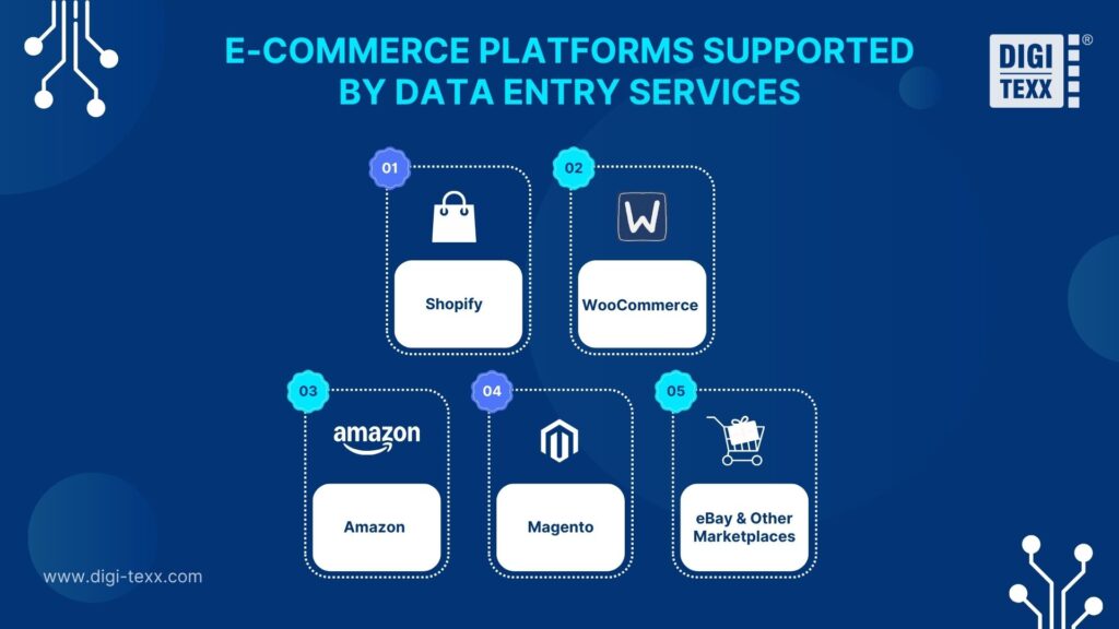 E-commerce data entry across major online stores and marketplaces