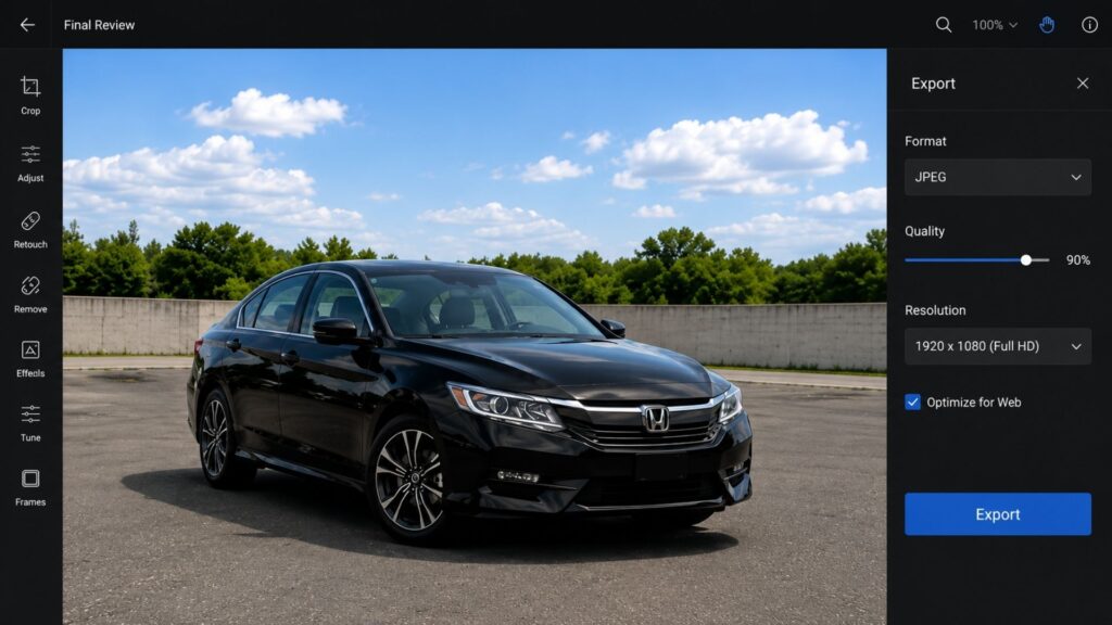 Car Photo Editing: Complete Guide To Professional Vehicle Photos 18 Exporting optimized car photos for web and print