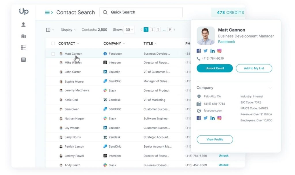 Top 20 Data Enrichment Tools To Improve Data Quality In 2026 13 UpLead lead enrichment tool interface showing b2b lead enrichment tools and contact data enrichment api services