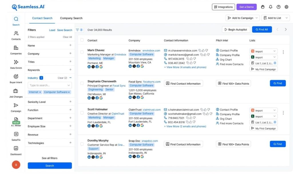 Top 20 Data Enrichment Tools To Improve Data Quality In 2026 17 Seamless.AI lead enrichment tool using AI-powered b2b contact discovery and data enrichment techniques