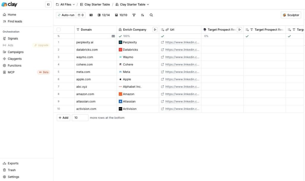 Top 20 Data Enrichment Tools To Improve Data Quality In 2026 5 Clay data enrichment software showing waterfall enrichment workflow and automated data enrichment across multiple providers
