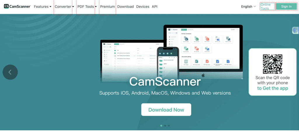 CamScanner mobile application for document scanning and OCR