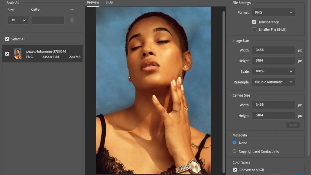 Exporting fashion photography images