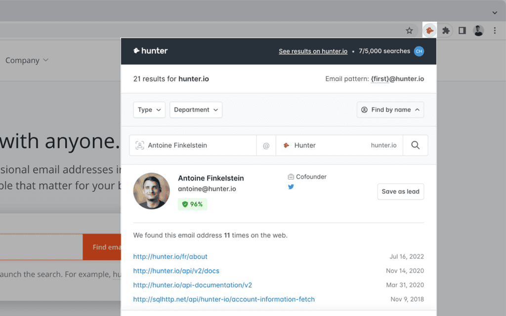 Top 20 Data Enrichment Tools To Improve Data Quality In 2026 20 Hunter.io email enrichment tool showing email finder, verification, and B2B contact enrichment features