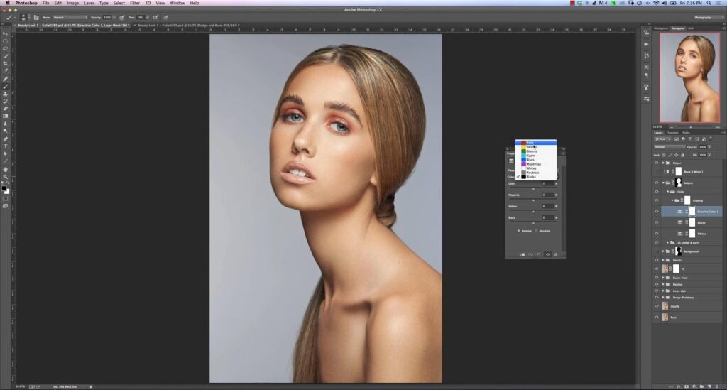 Adobe Photoshop interface for fashion photography editing