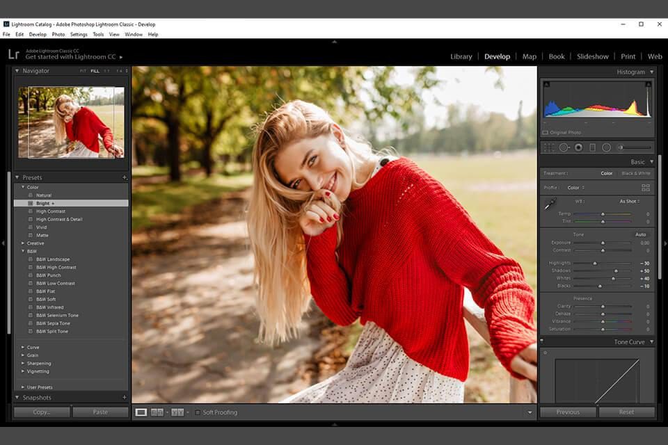 Adobe Lightroom Classic interface for fashion photo editing