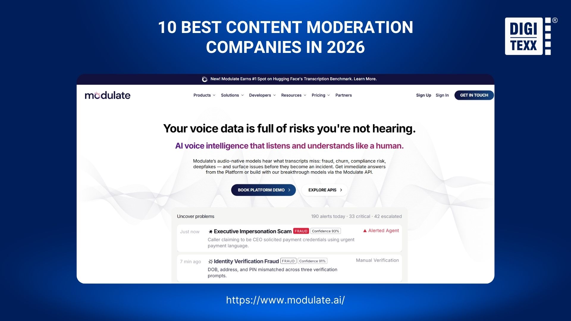 Modulate AI content moderation company website