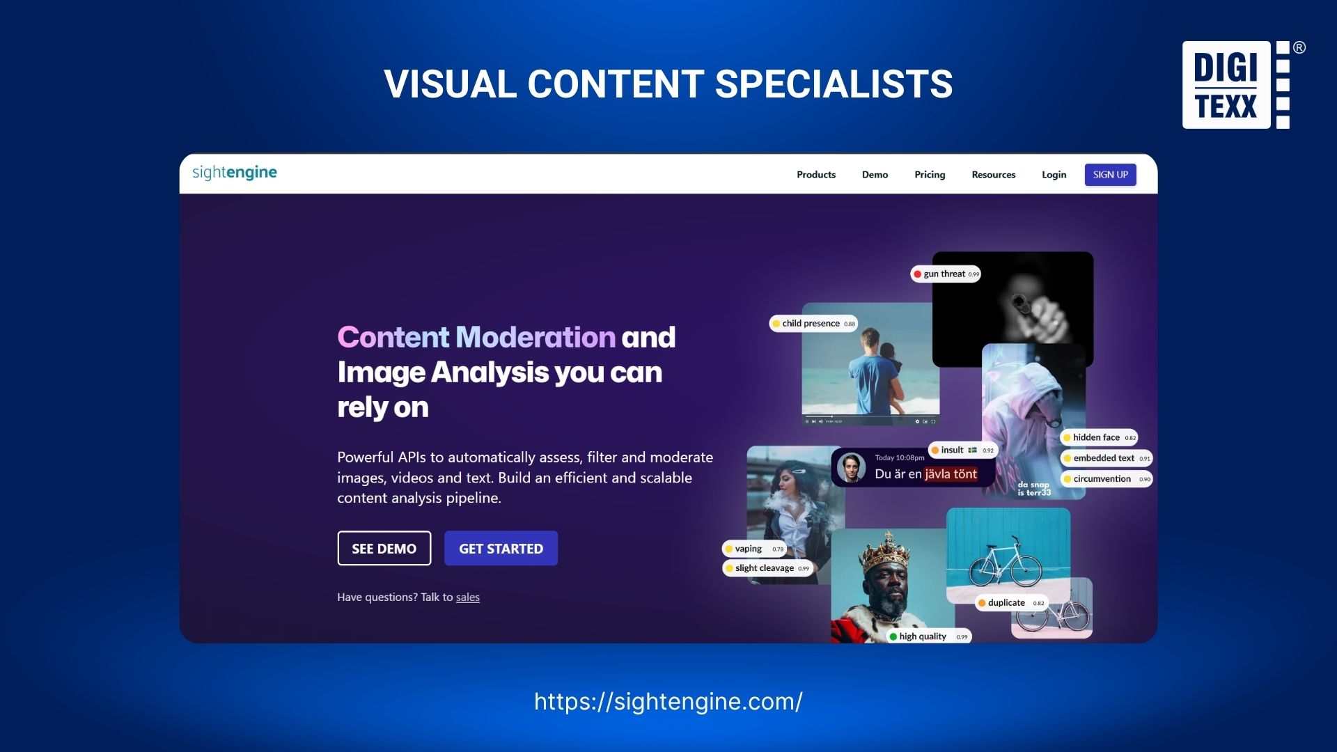 Sightengine visual content analysis platform