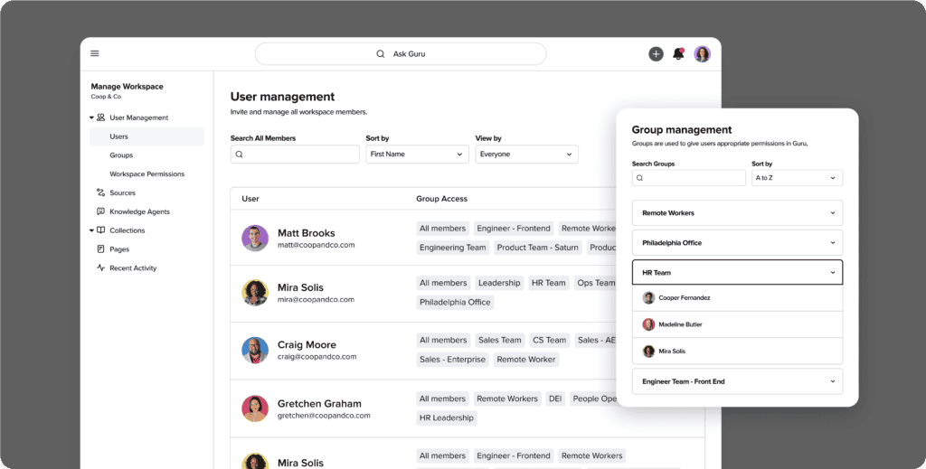 Guru enterprise document management tools with AI knowledge search and verification