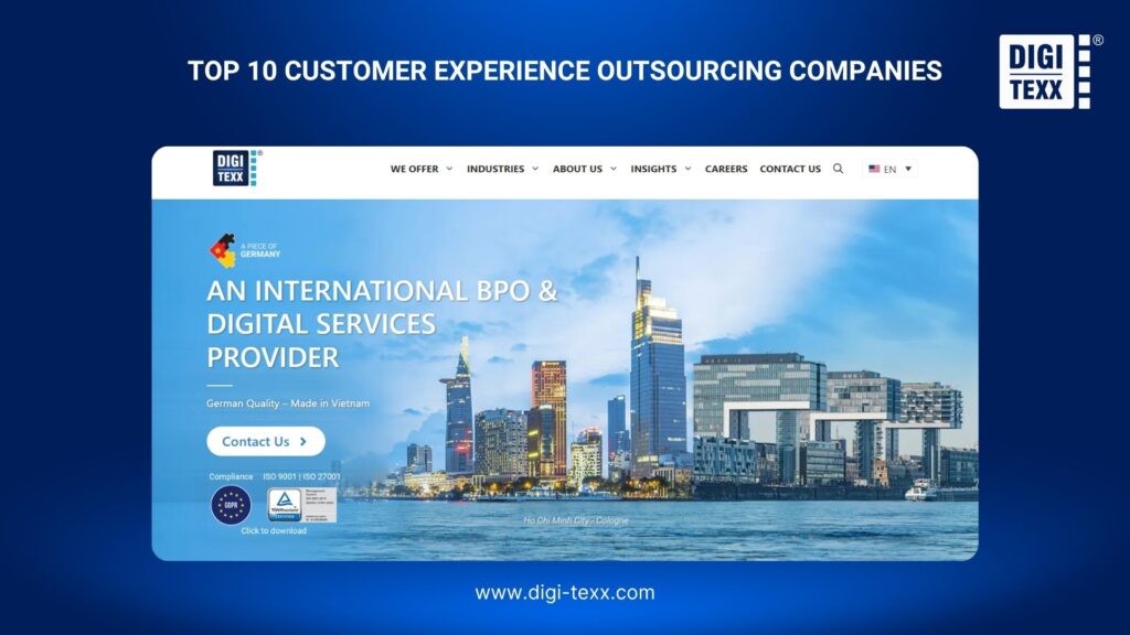 DIGI-TEXX website homepage presenting its international BPO and digital services
