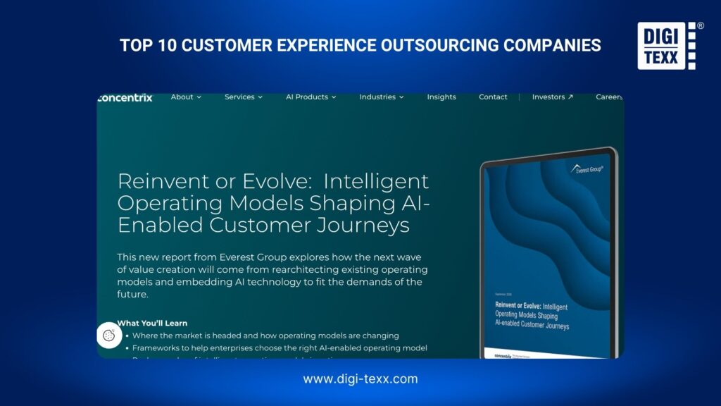  Concentrix webpage featuring a report on AI-enabled customer journeys and intelligent operating models
