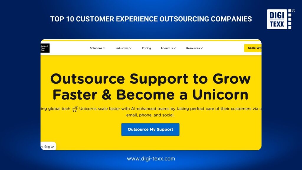 SupportYourApp website homepage promoting outsourced customer support for growing technology companies