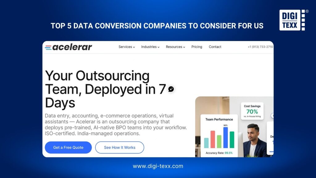 5 Data Conversion Companies to Consider for US Businesses 5 Acelerar Technologies data conversion company profile with document and digital-file illustrations.